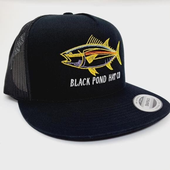 Fishing Boating Unique Black Pond Hat Co. Flat Bill Trucker Mesh USA Made Retro main image 3
